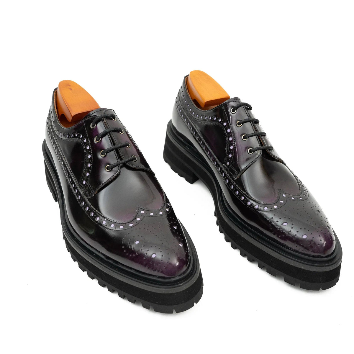Dark Purple-Black Reflective Wingtip Derby Shoe