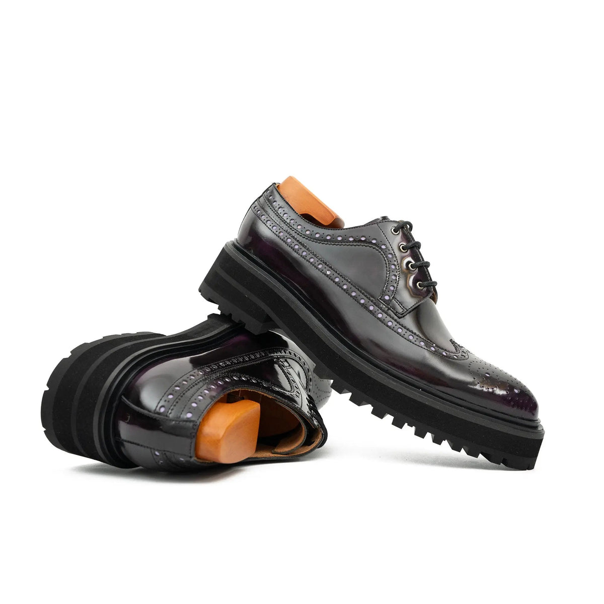 Dark Purple-Black Reflective Wingtip Derby Shoe