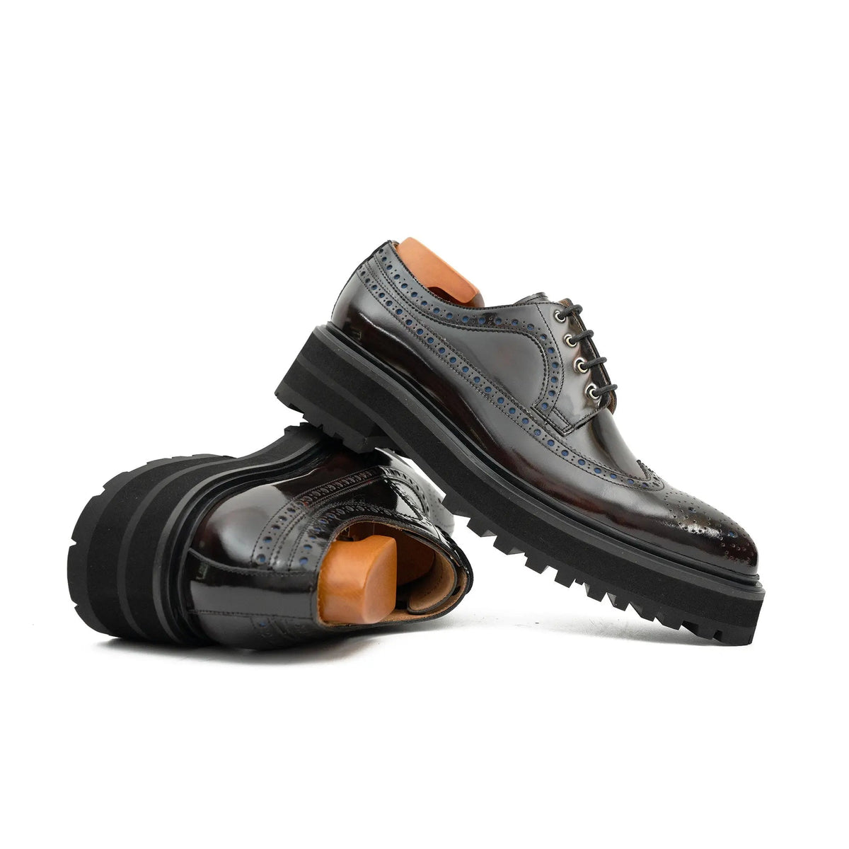 Black and Red Shaded Wingtip Derby Shoe