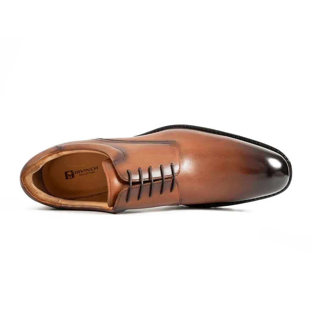 Brown Plain-Toe Derby Shoes with Lug Sole