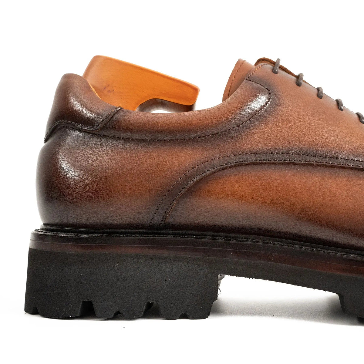 Brown Plain-Toe Derby Shoes with Lug Sole