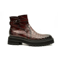 Burgundy Textured Ankle Boot with Buckle Strap