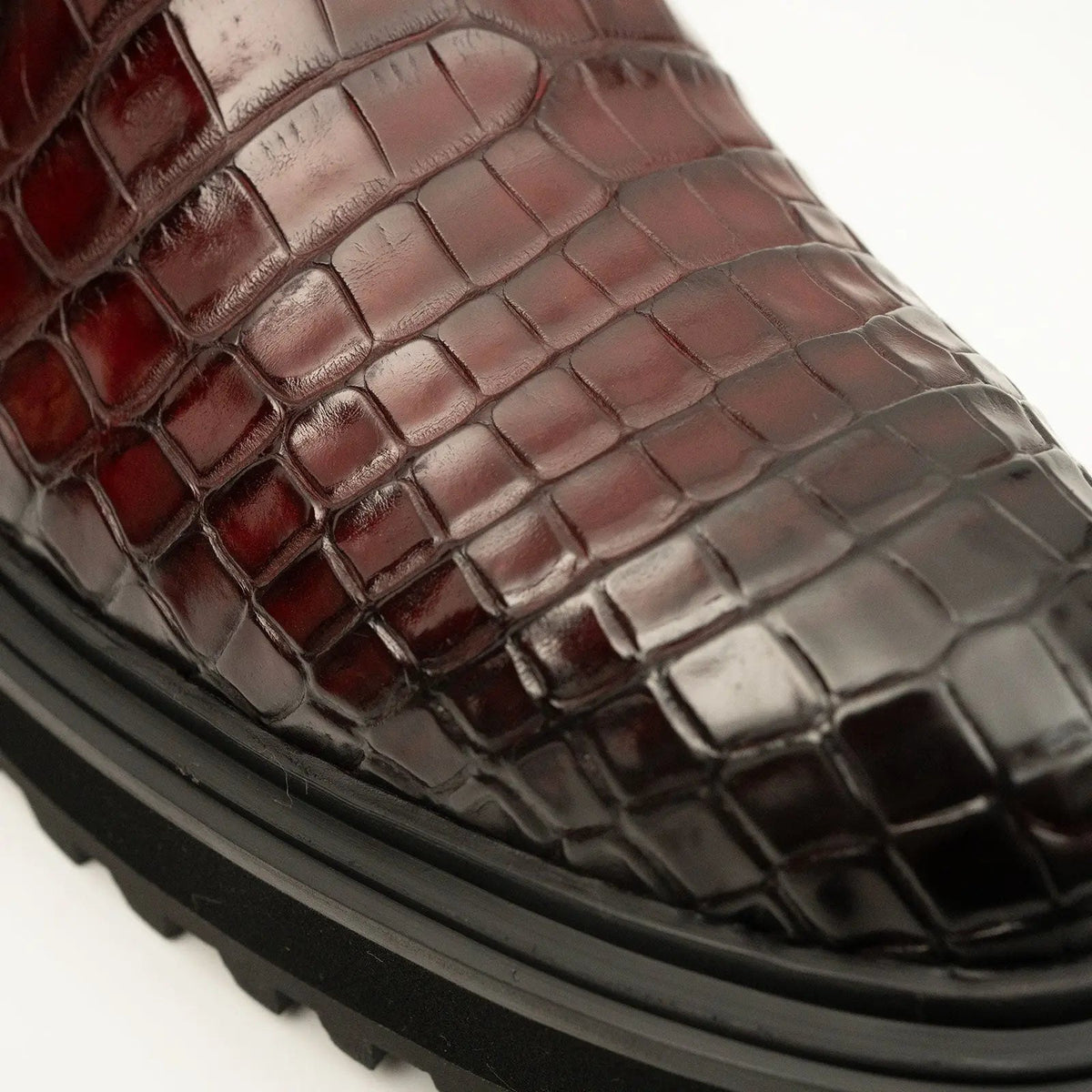 Burgundy Textured Ankle Boot with Buckle Strap