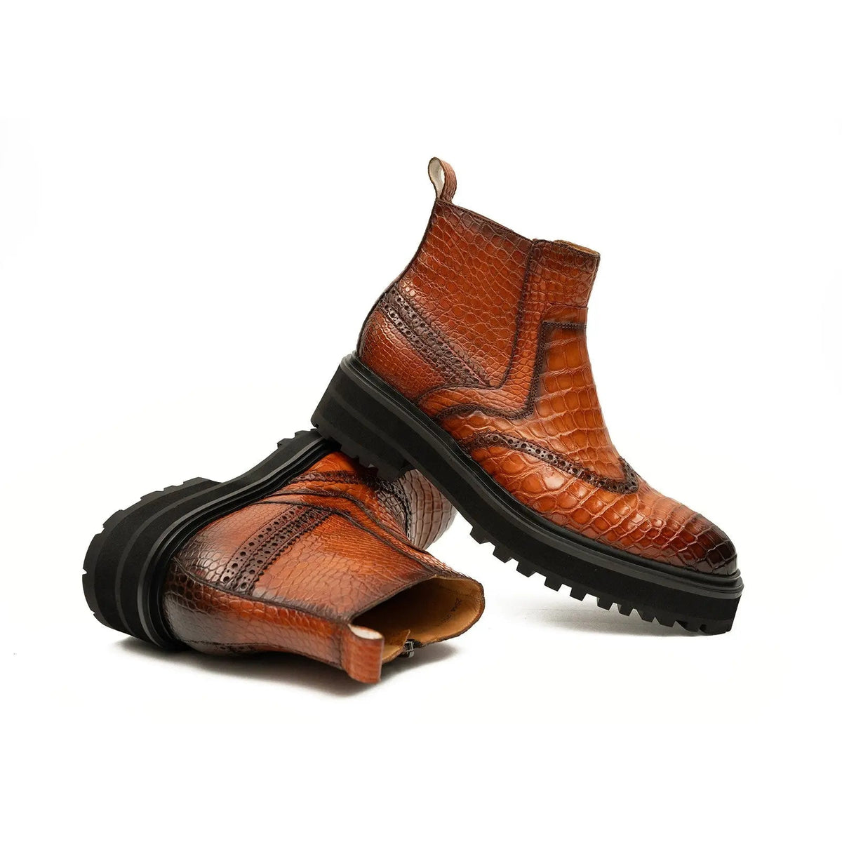 Orange-Brown Textured Wingtip Chelsea Boot