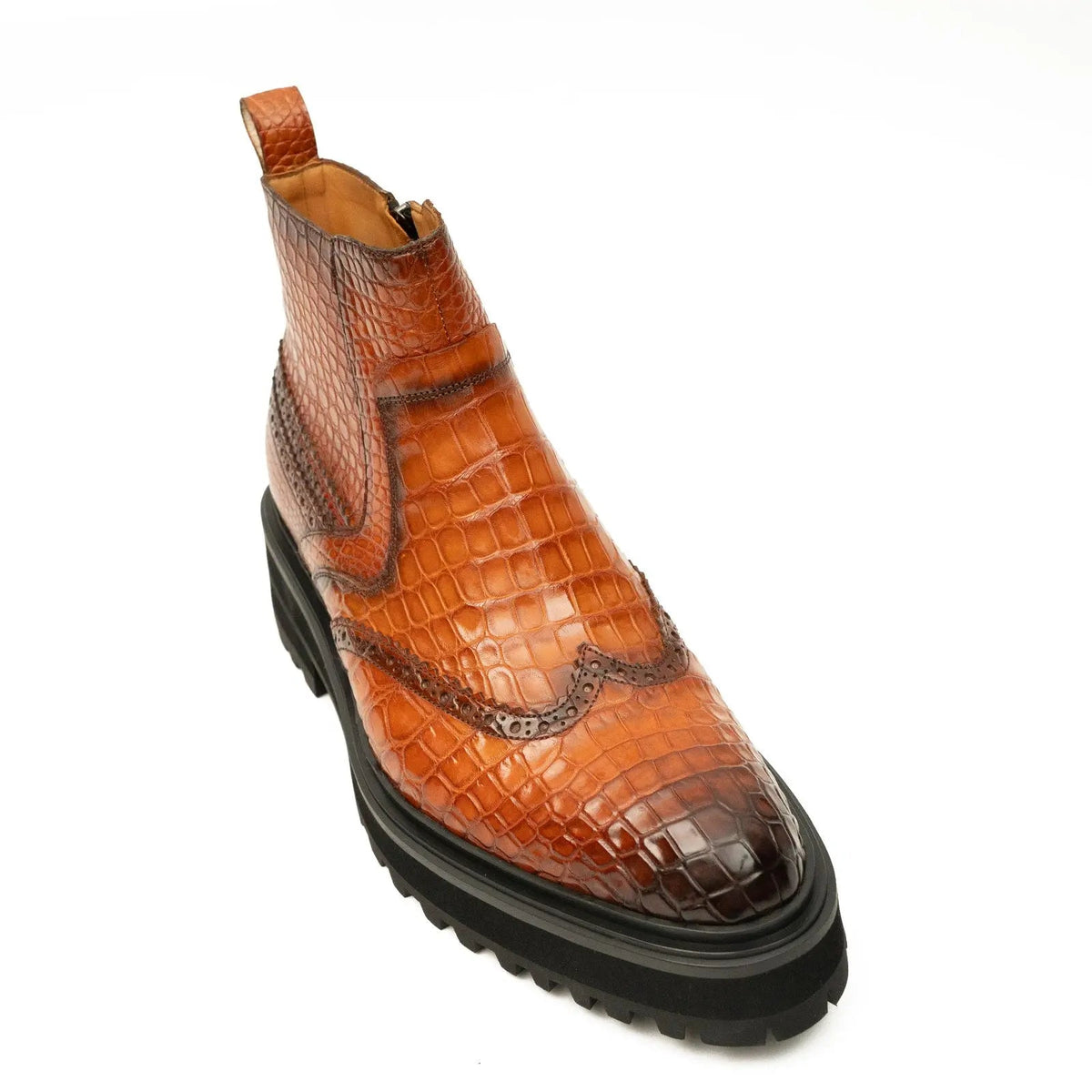 Orange-Brown Textured Wingtip Chelsea Boot