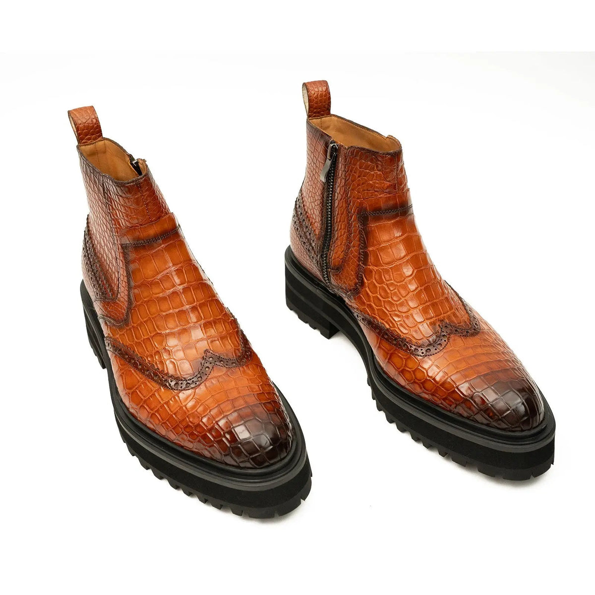 Orange-Brown Textured Wingtip Chelsea Boot