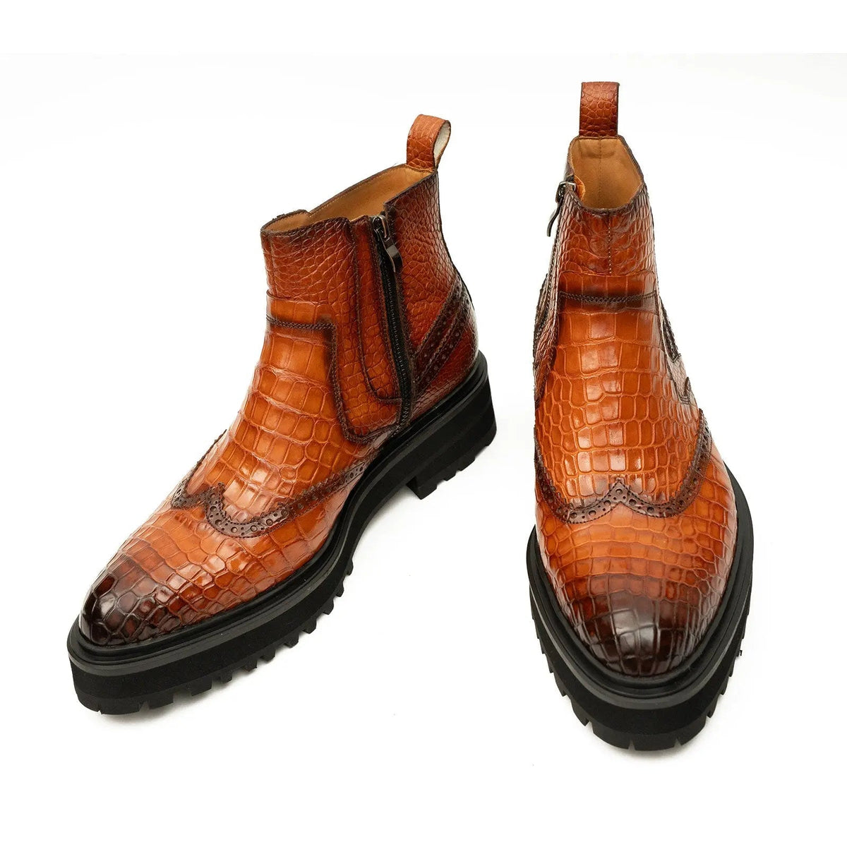 Orange-Brown Textured Wingtip Chelsea Boot
