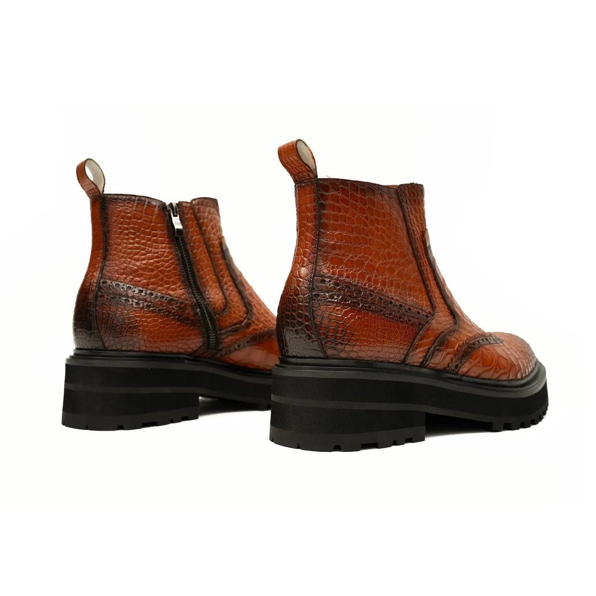 Orange-Brown Textured Wingtip Chelsea Boot