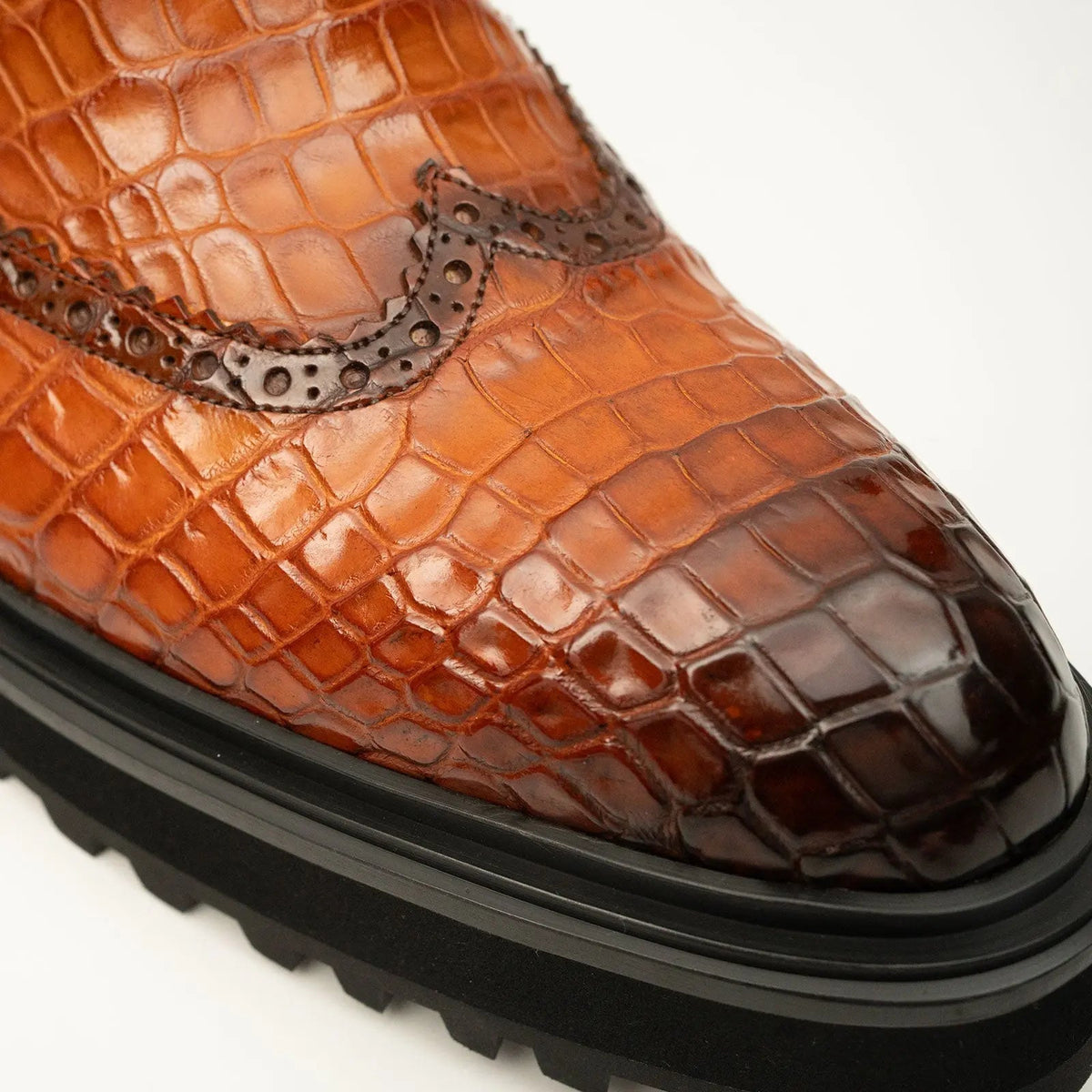 Orange-Brown Textured Wingtip Chelsea Boot