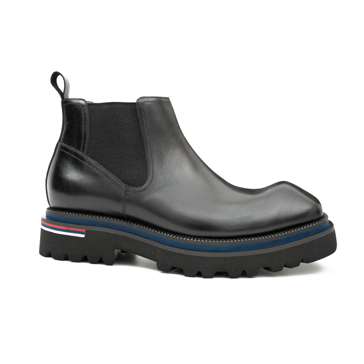 Black Square-Toe Chelsea Boots with Pull Tab
