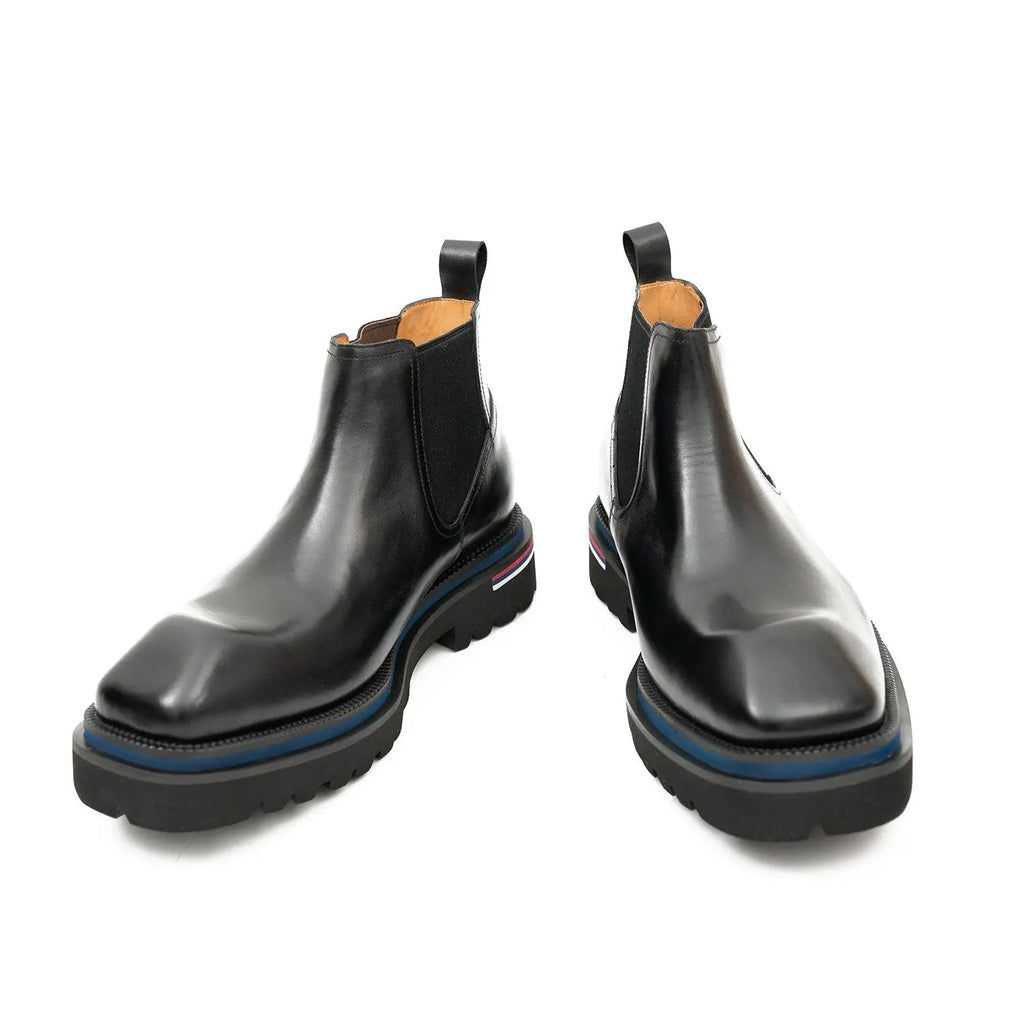 Black Square-Toe Chelsea Boots with Pull Tab