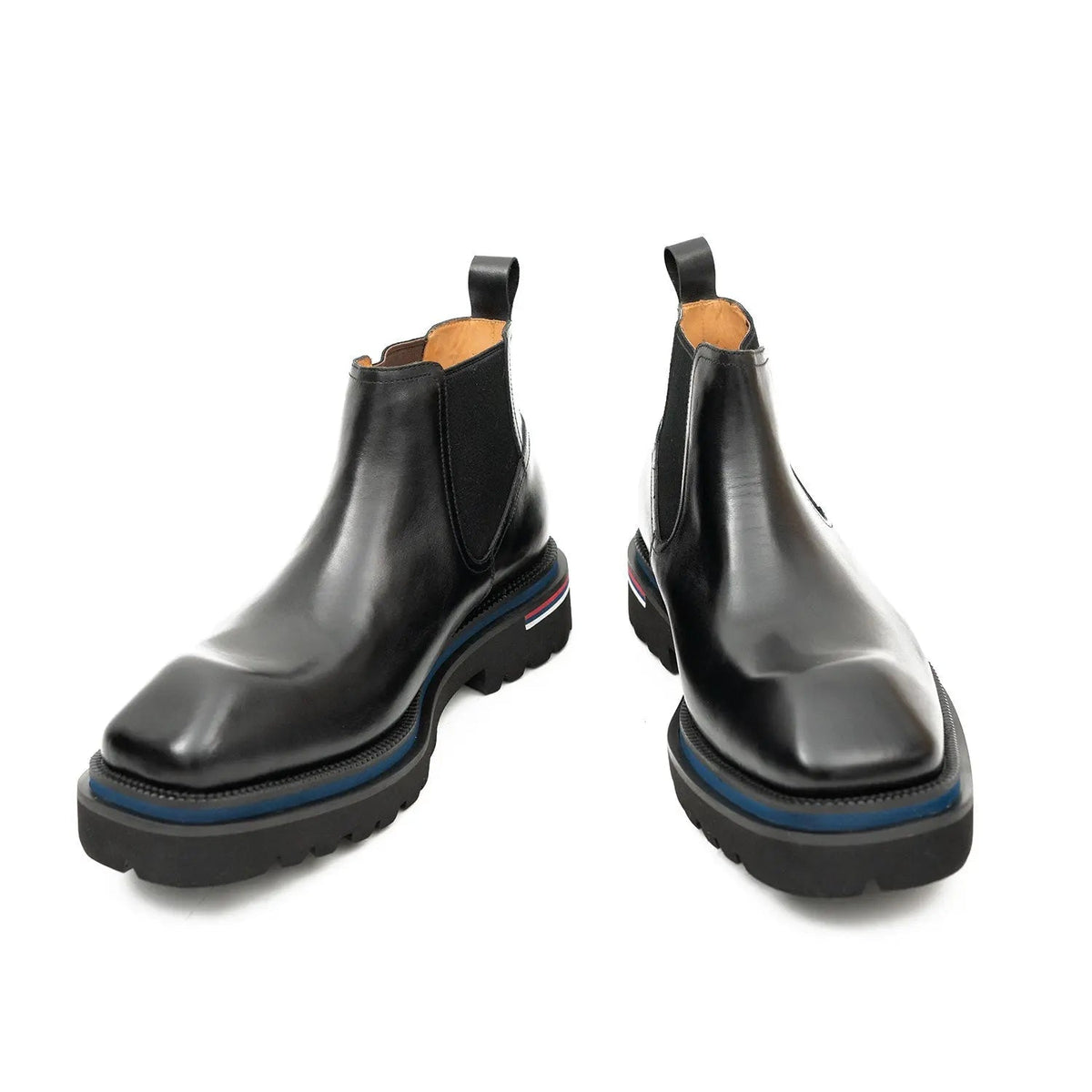 Black Square-Toe Chelsea Boots with Pull Tab
