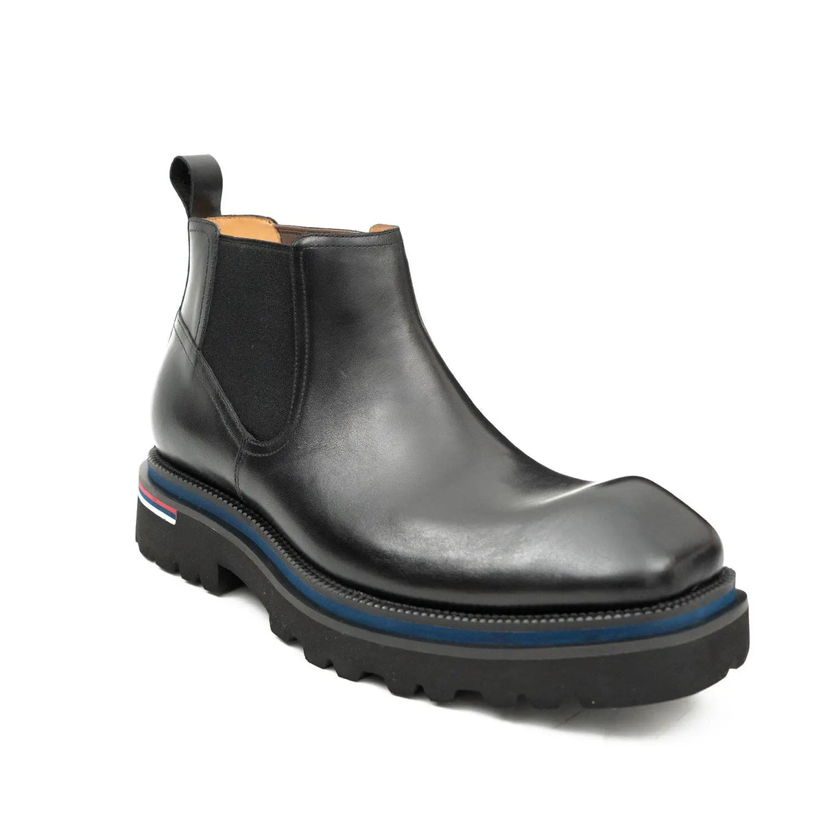 Black Square-Toe Chelsea Boots with Pull Tab