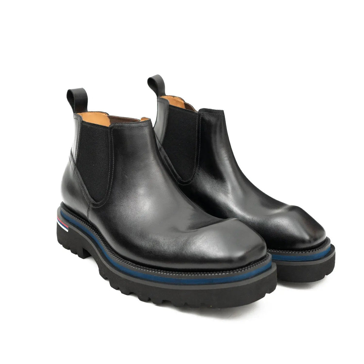 Black Square-Toe Chelsea Boots with Pull Tab