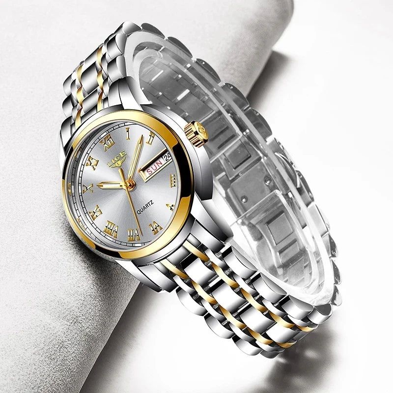 Women's Roman Numeral Day-Date Bracelet Watch