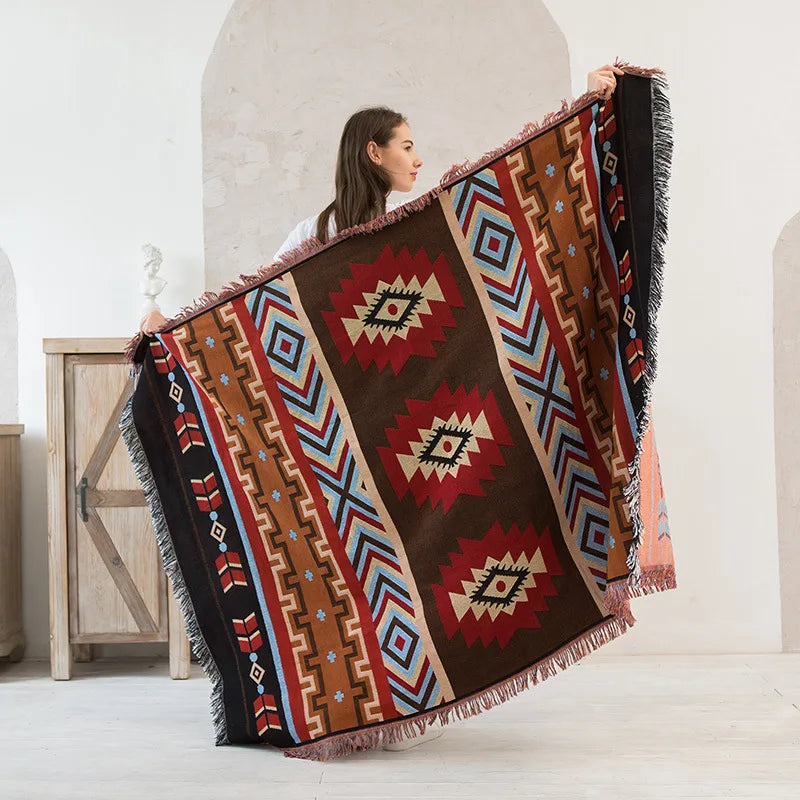DecorBites™ Geometric Cotton Knitted Sofa Blanket & Tapestry