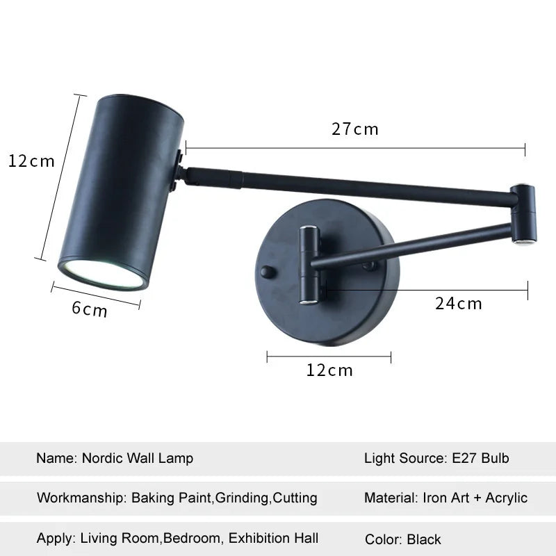 DecorBites™ Adjustable Swing Arm Wall Lamp for Bedside Reading - LED Wall Sconce