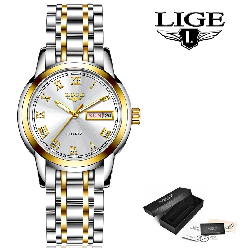 Women's Roman Numeral Day-Date Bracelet Watch