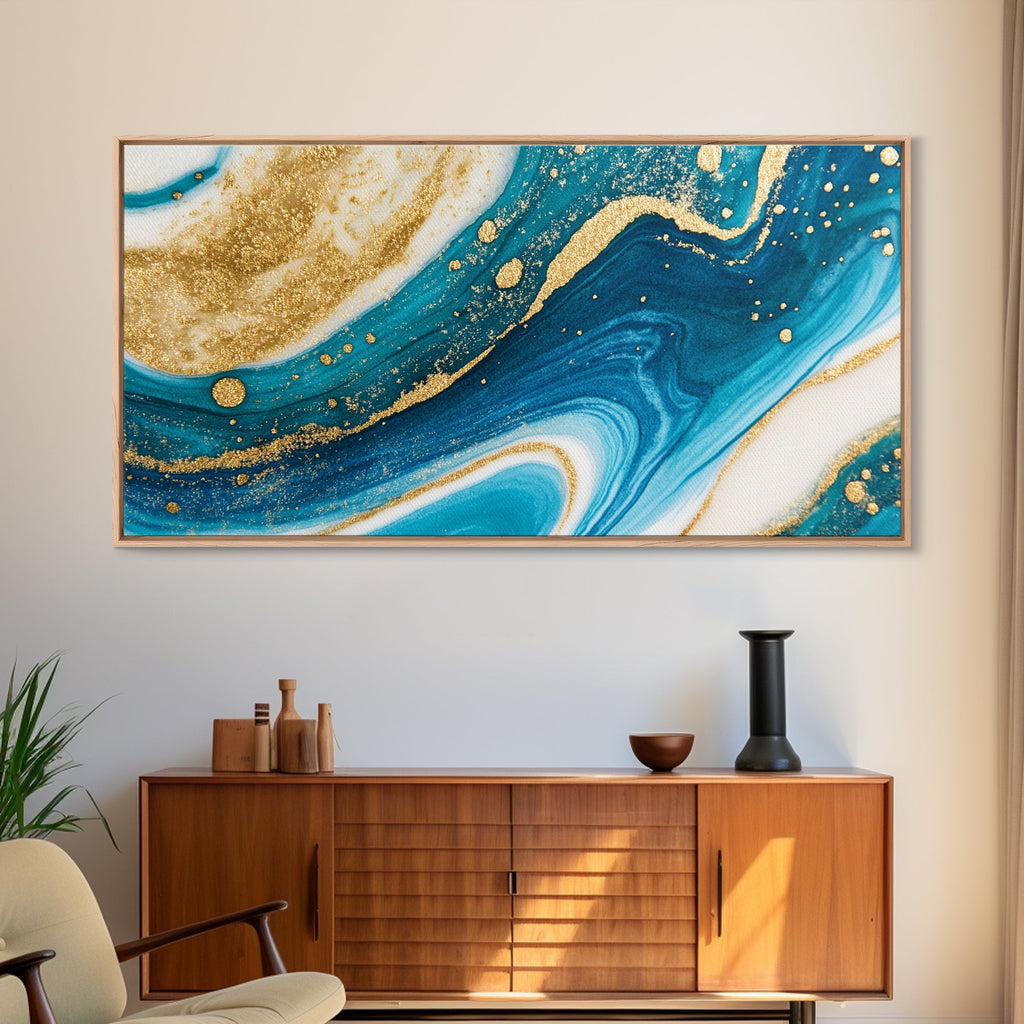 Blue, White and Gold Marble Canvas Print - Marble Painting - Centerpiece Wall Art - Statement Piece - Bold Artwork - Trendy Art - Abstract Art
