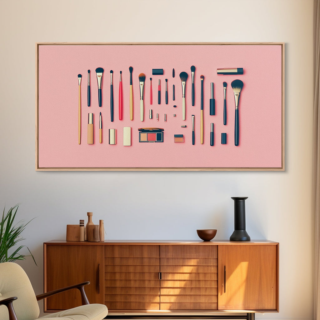 Makeup Brushes Framed Canvas Print - Makeup Wall Art - Preppy Dorm Room Decor
