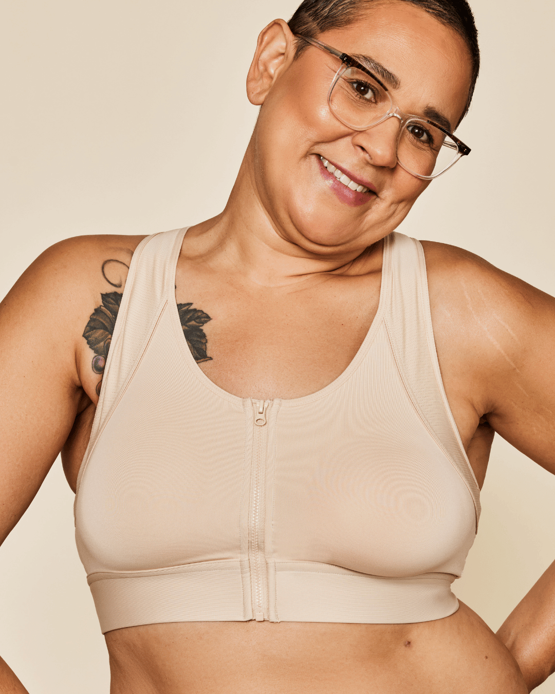 Hero Front‑Closure Sports Bra - Buff