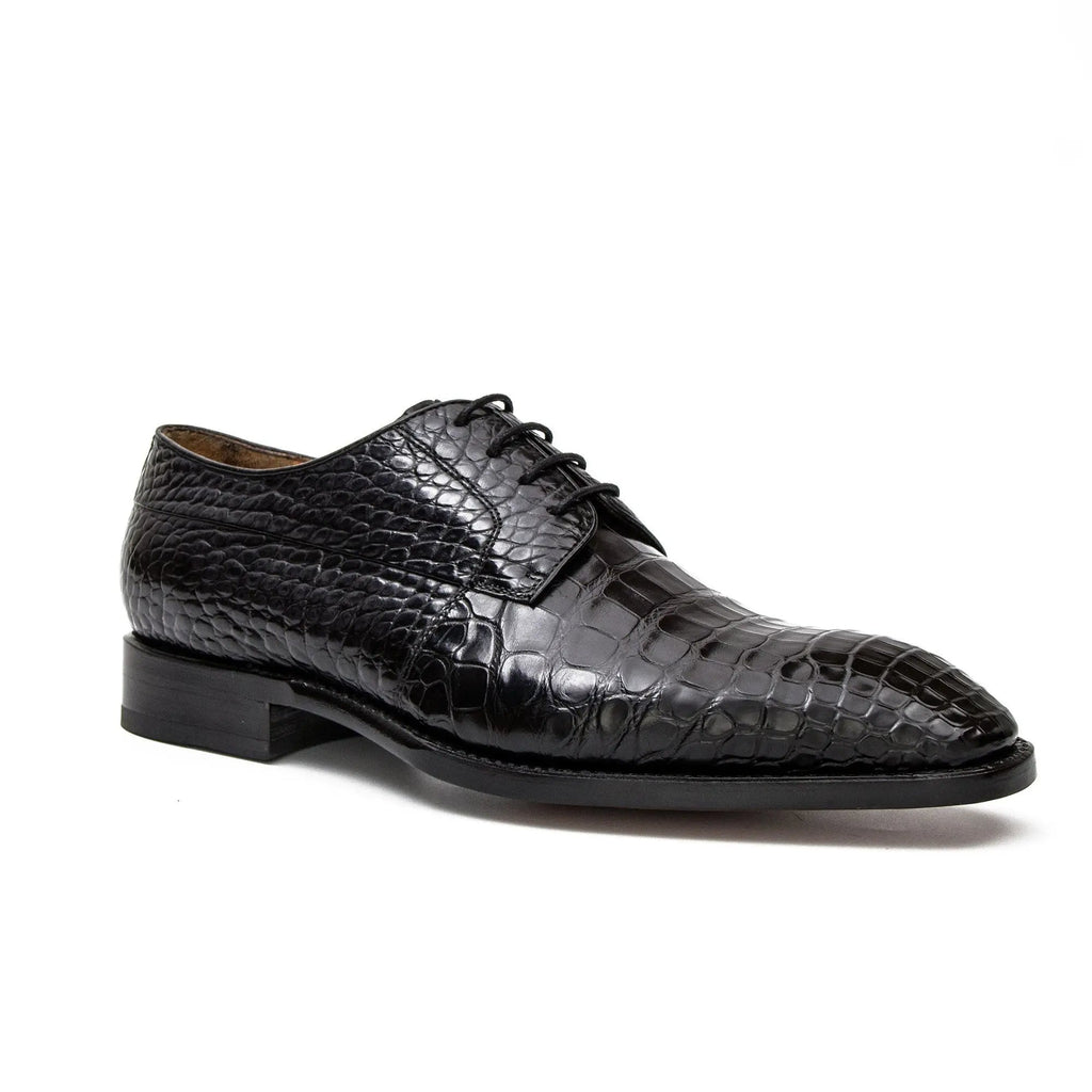 Black Plain-Toe Derby Shoes with Scale-Pattern Texture