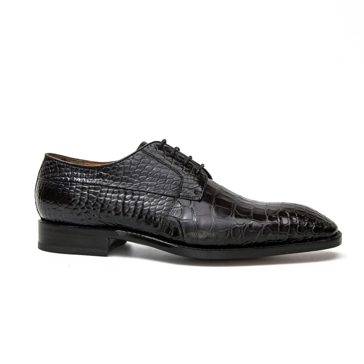 Black Plain-Toe Derby Shoes with Scale-Pattern Texture