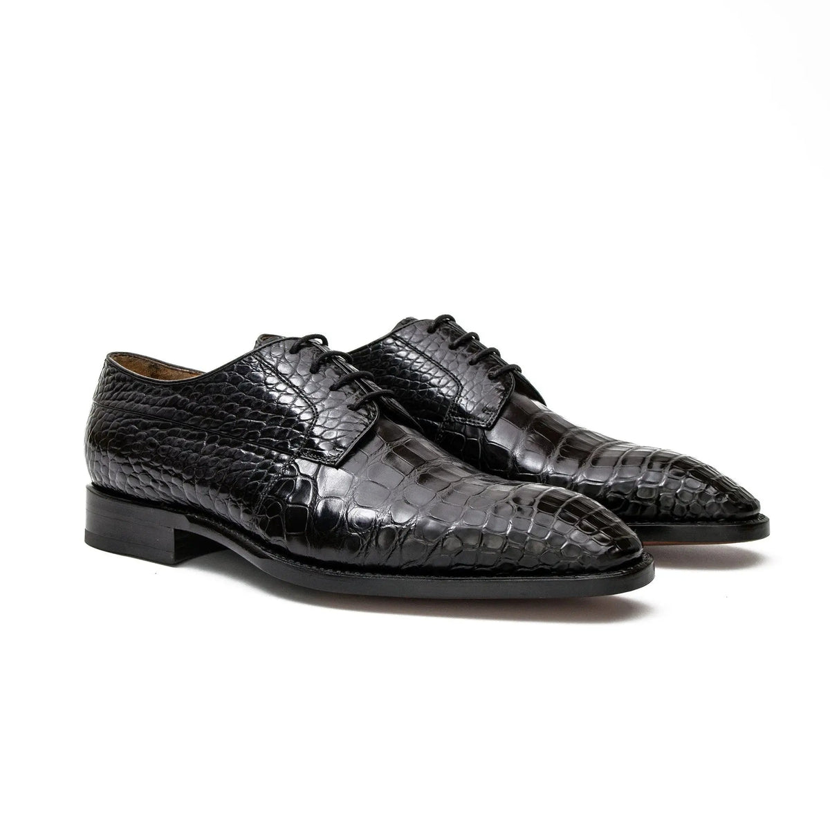 Black Plain-Toe Derby Shoes with Scale-Pattern Texture