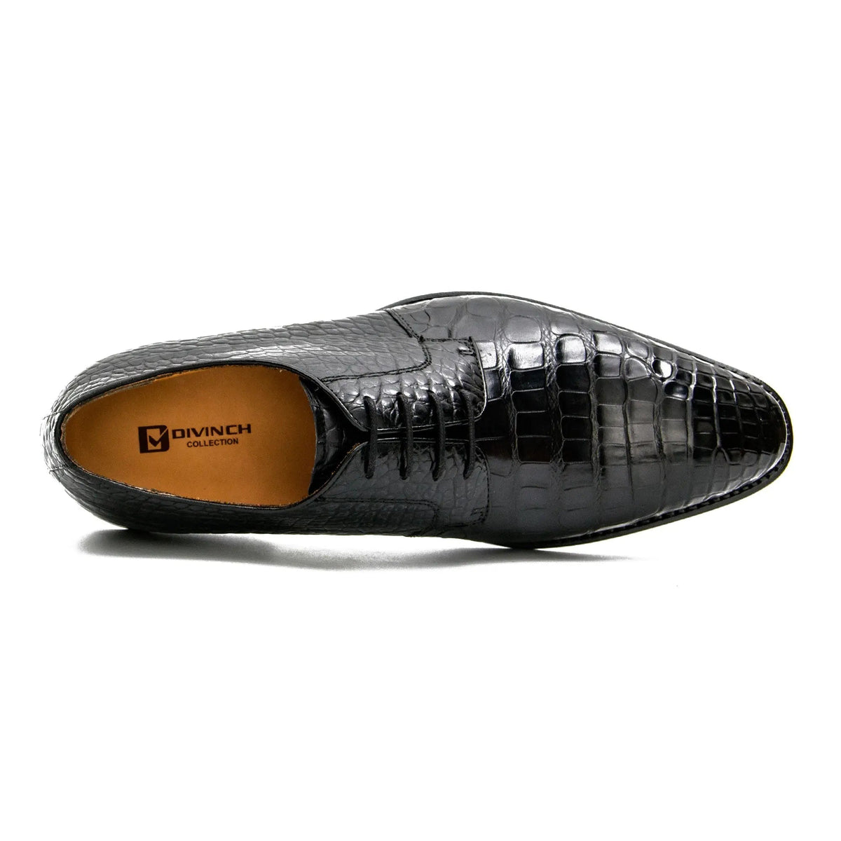 Black Plain-Toe Derby Shoes with Scale-Pattern Texture