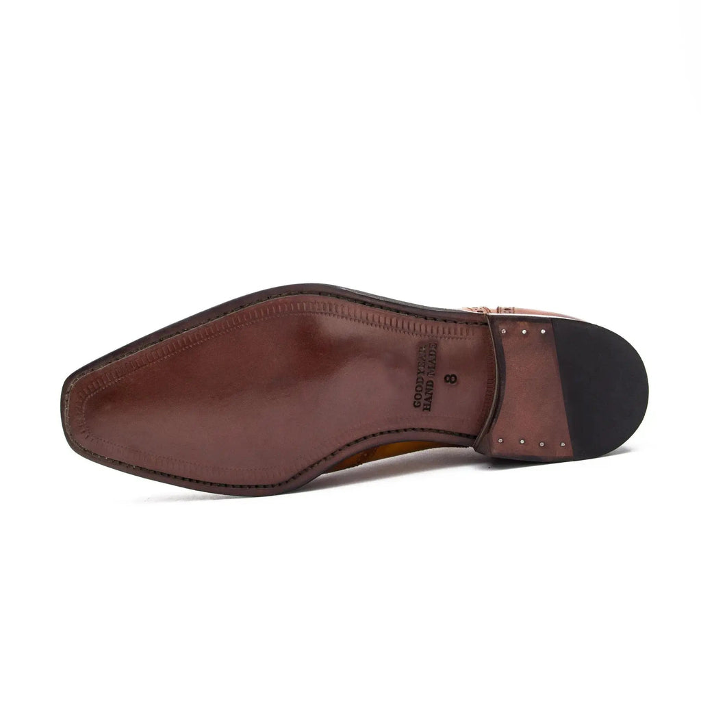 Golden-Tan Square-Wingtip Oxford Shoes with Medallion