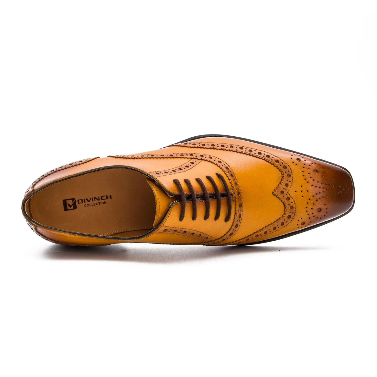 Golden-Tan Square-Wingtip Oxford Shoes with Medallion