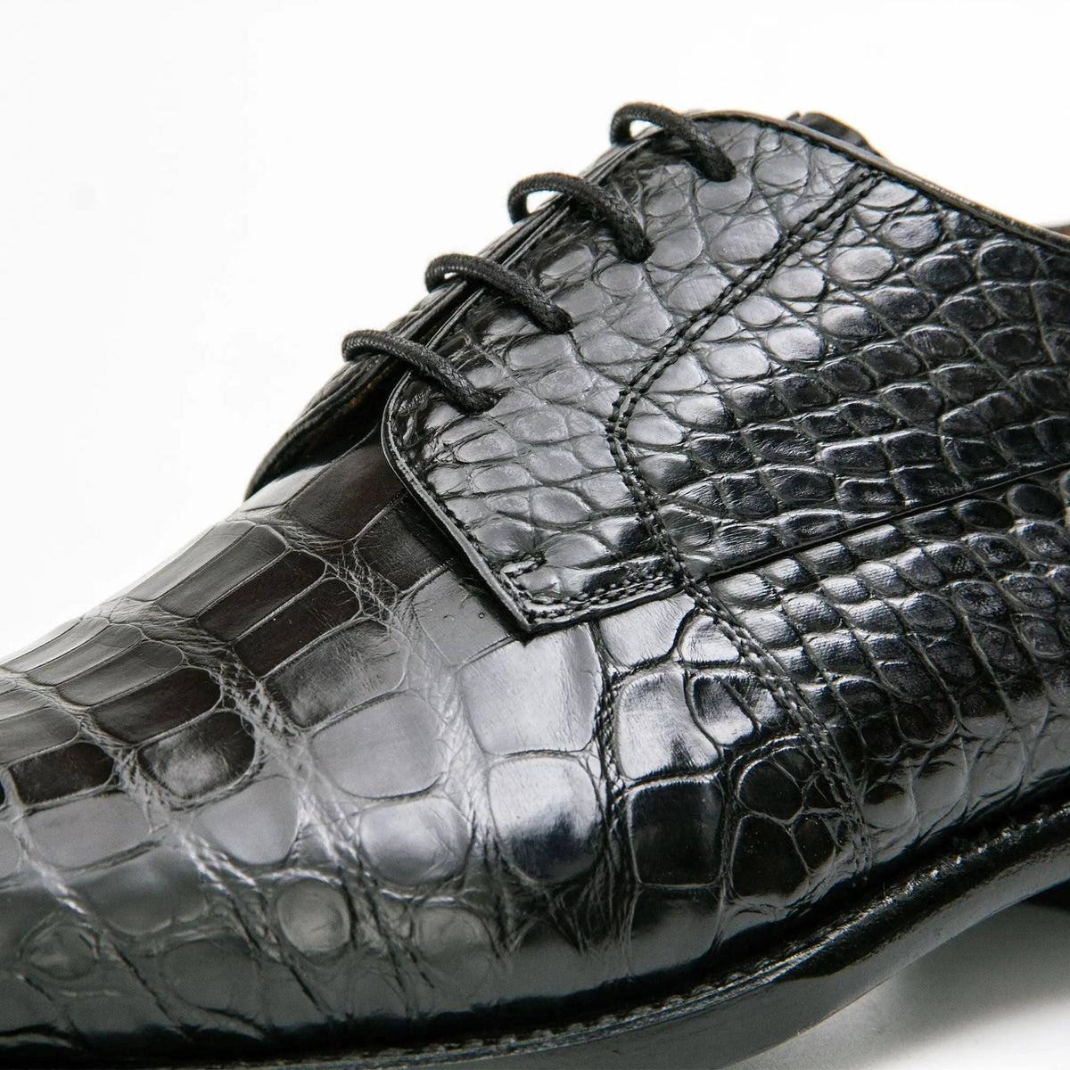 Black Plain-Toe Derby Shoes with Scale-Pattern Texture