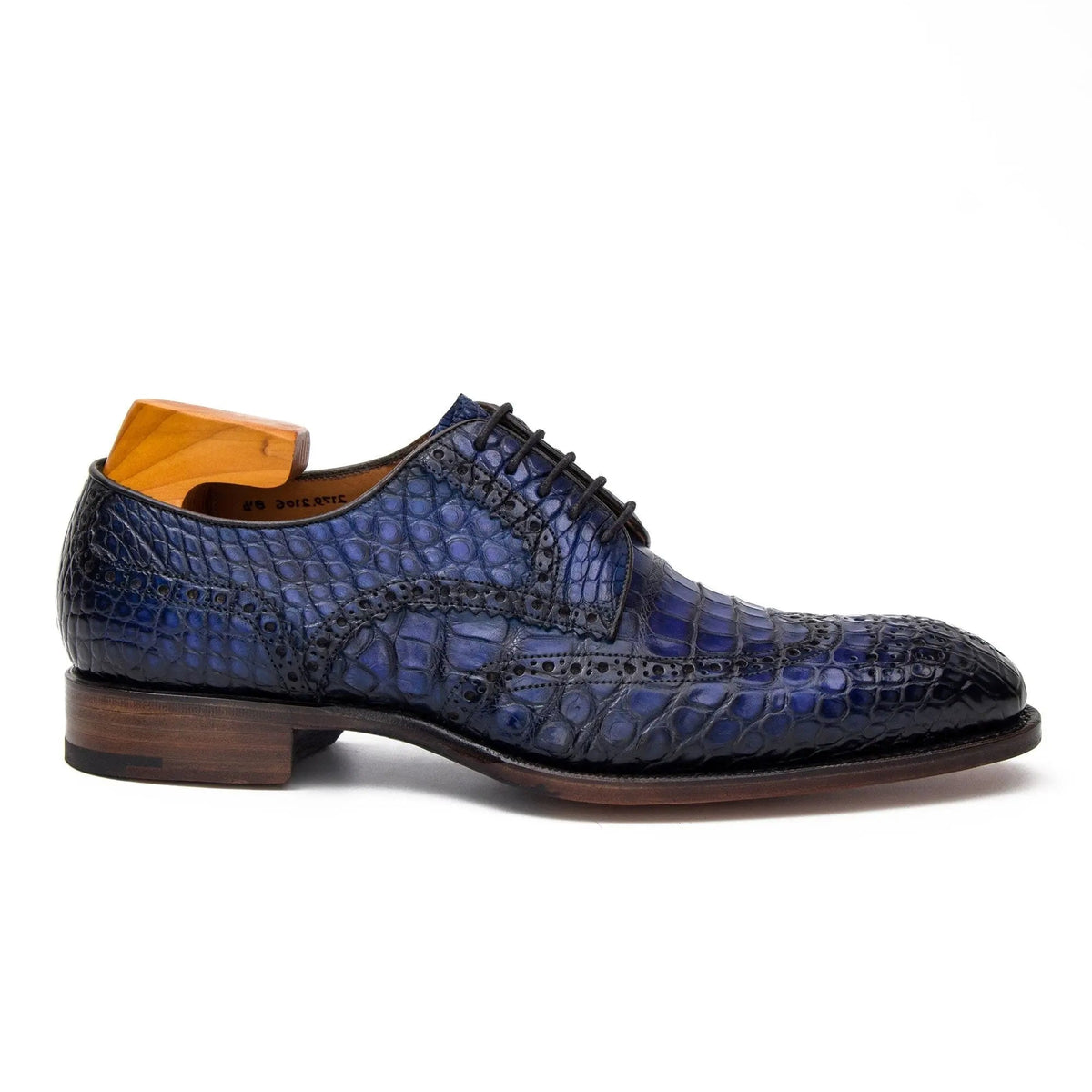 Blue Cap-Toe Derby Shoes with Perforated Detail