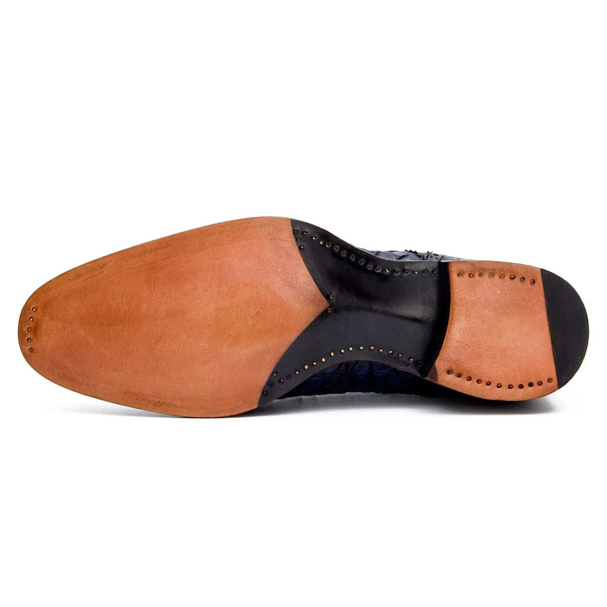 Blue Cap-Toe Derby Shoes with Perforated Detail