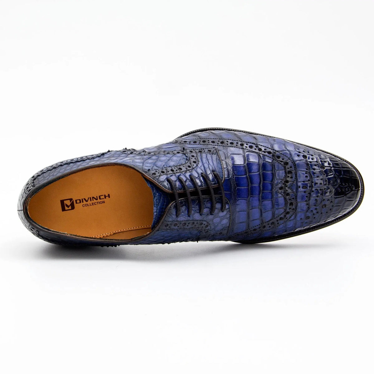 Blue Cap-Toe Derby Shoes with Perforated Detail