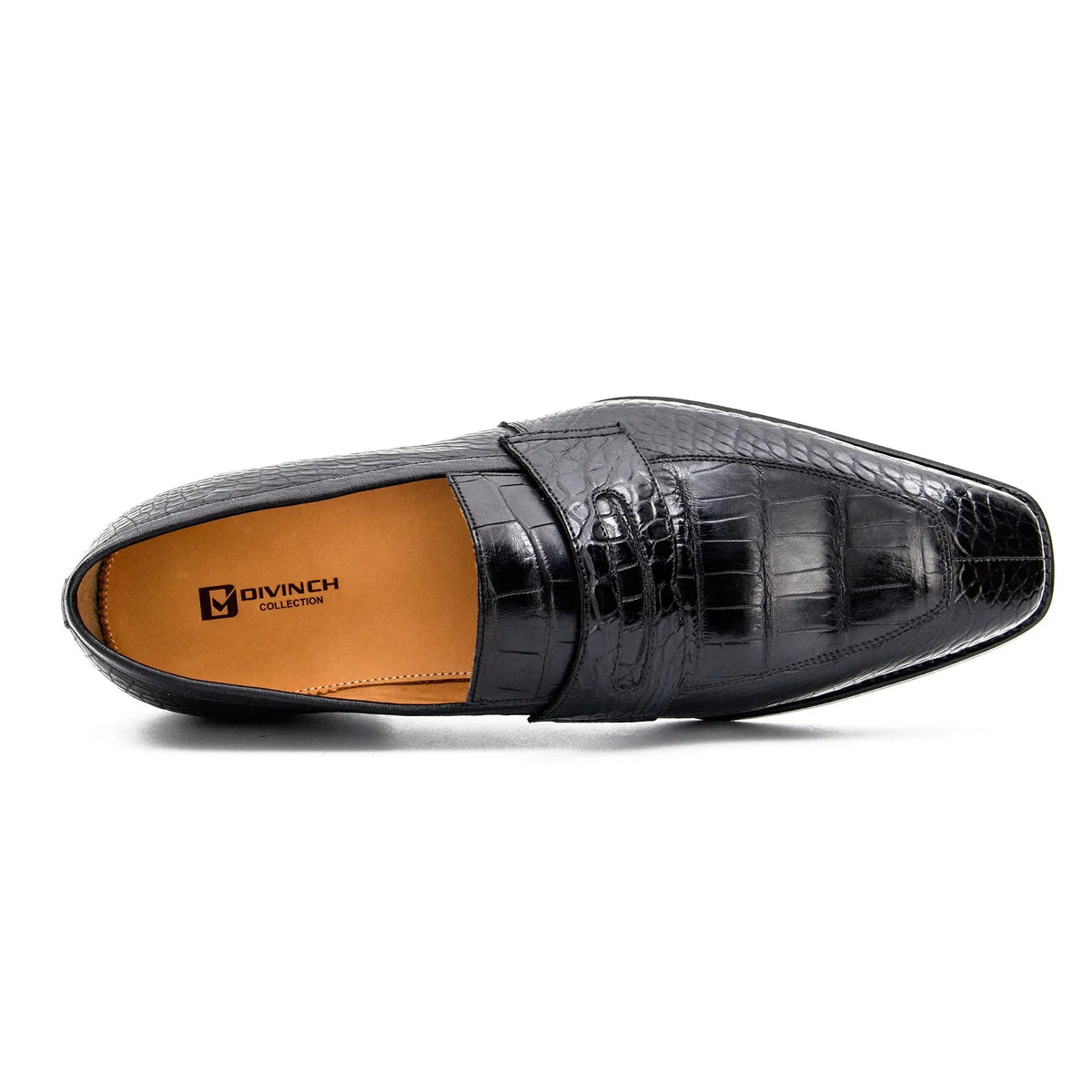 Black Apron-Toe Penny Loafers with Scale-Pattern Texture