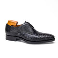 Very Dark Blue Round-Toe Derby Shoes with Scale-Pattern Texture