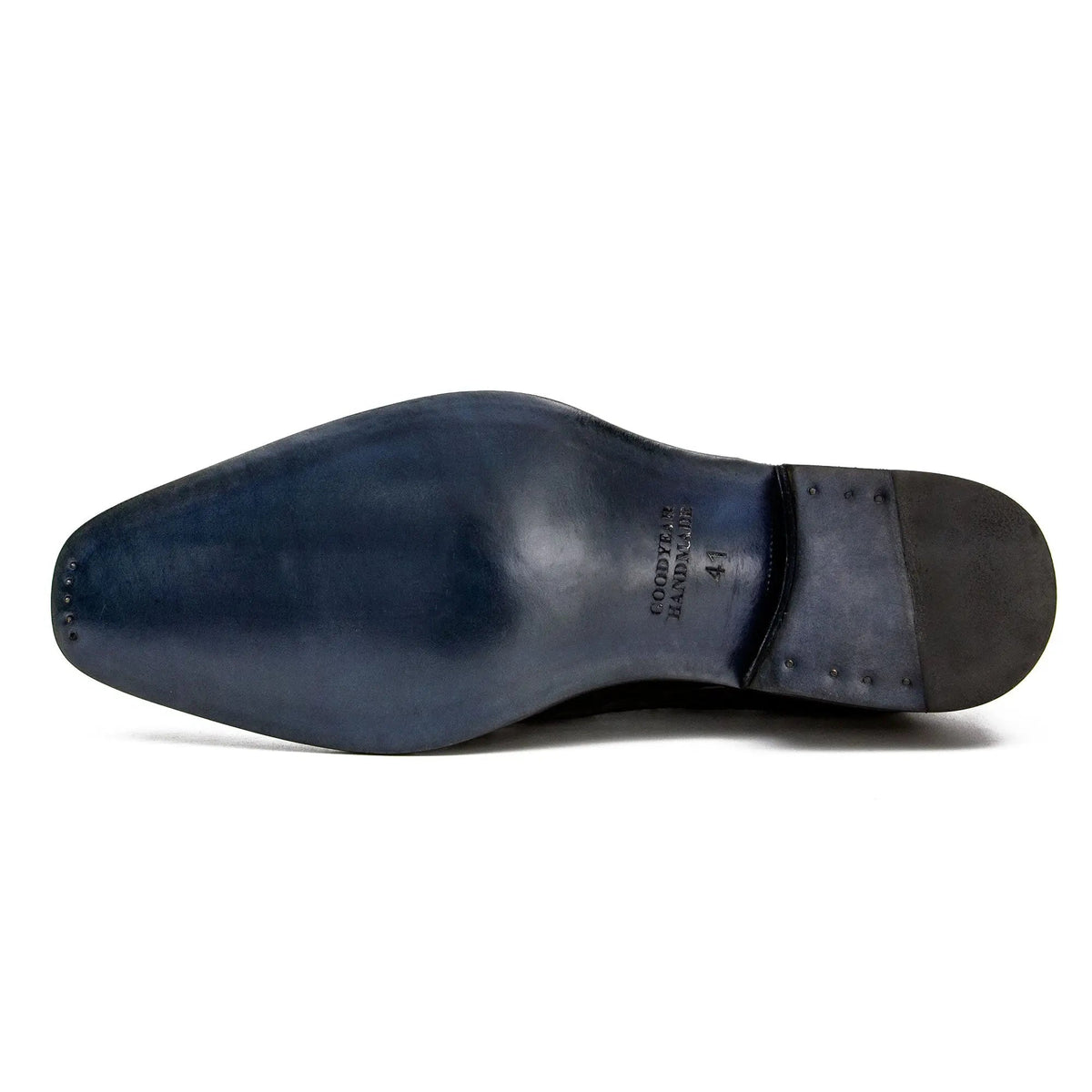 Very Dark Blue Round-Toe Derby Shoes with Scale-Pattern Texture