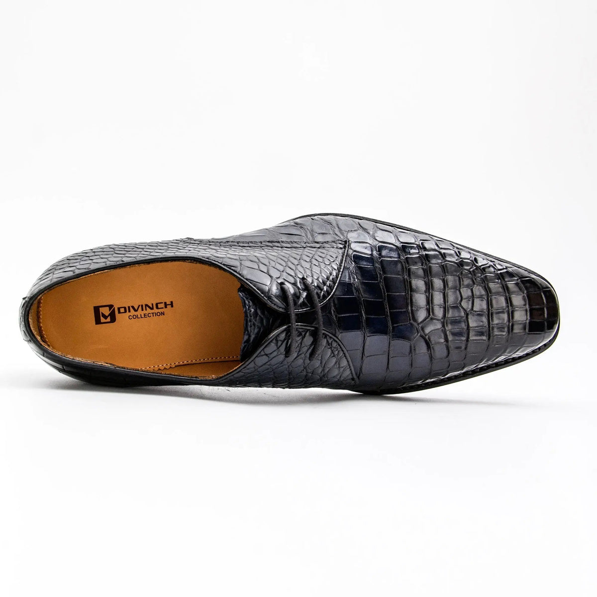 Very Dark Blue Round-Toe Derby Shoes with Scale-Pattern Texture