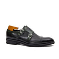 Dark Green Cap-Toe Double Monk Strap Shoes with Glossy Finish