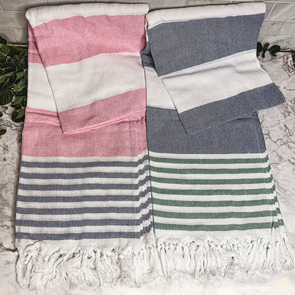 Mediterranean Cotton Bath Towel 180GSM Lightweight Gray Blue Summer