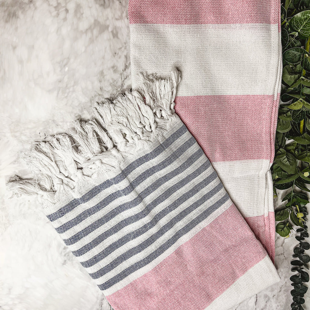 Mediterranean Cotton Bath Towel 180GSM Lightweight Gray Blue Summer
