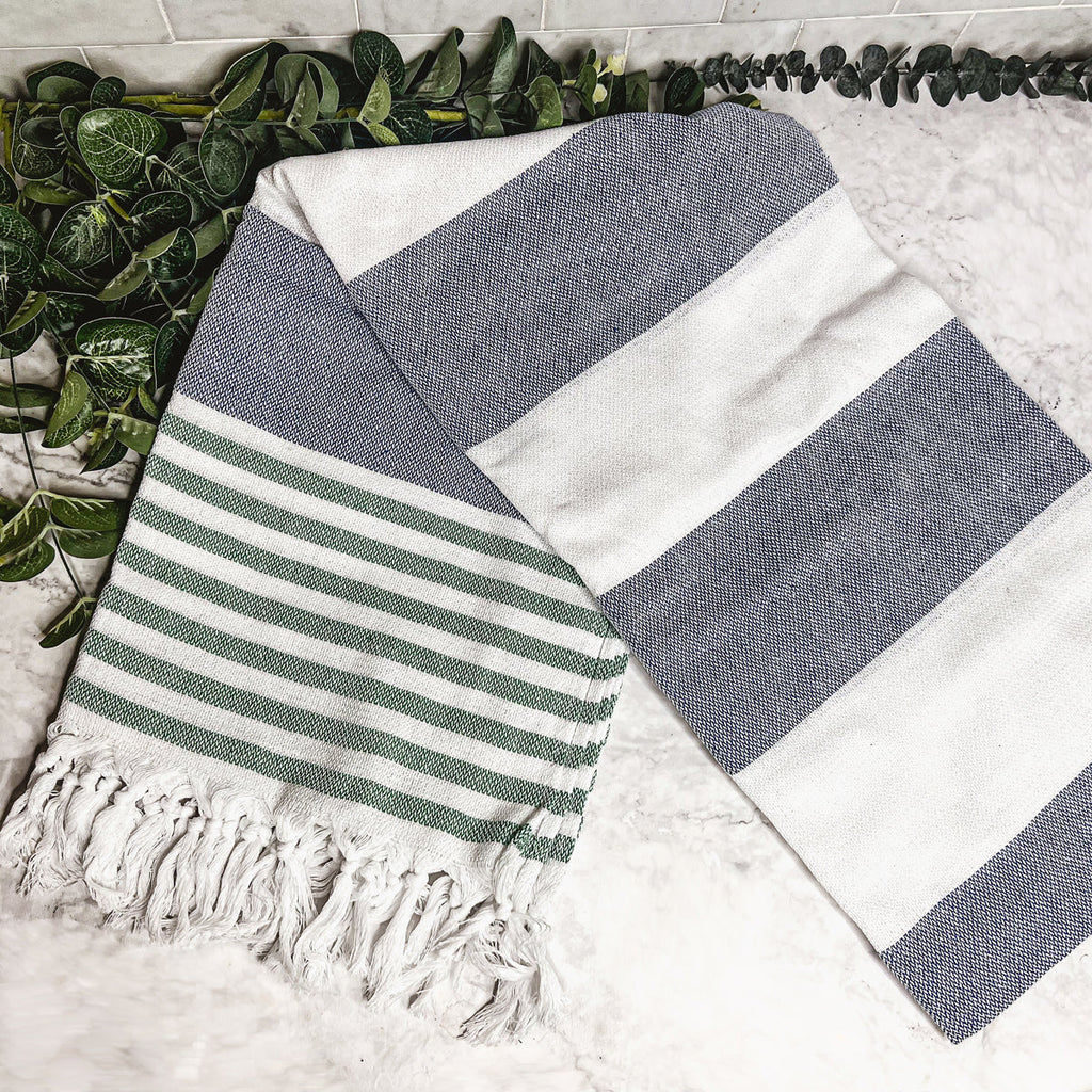 Mediterranean Cotton Bath Towel 180GSM Lightweight Gray Blue Summer