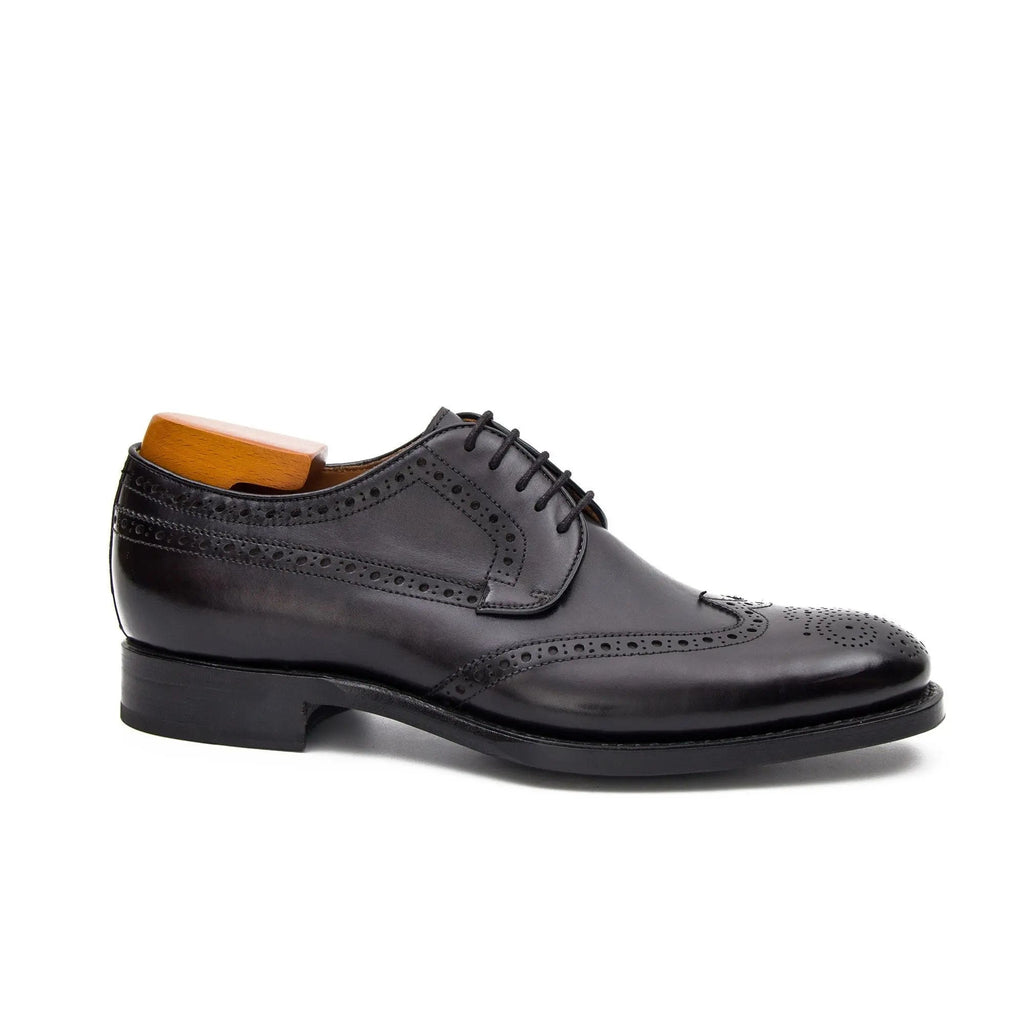 Black Wingtip Derby Shoes with Polished Finish