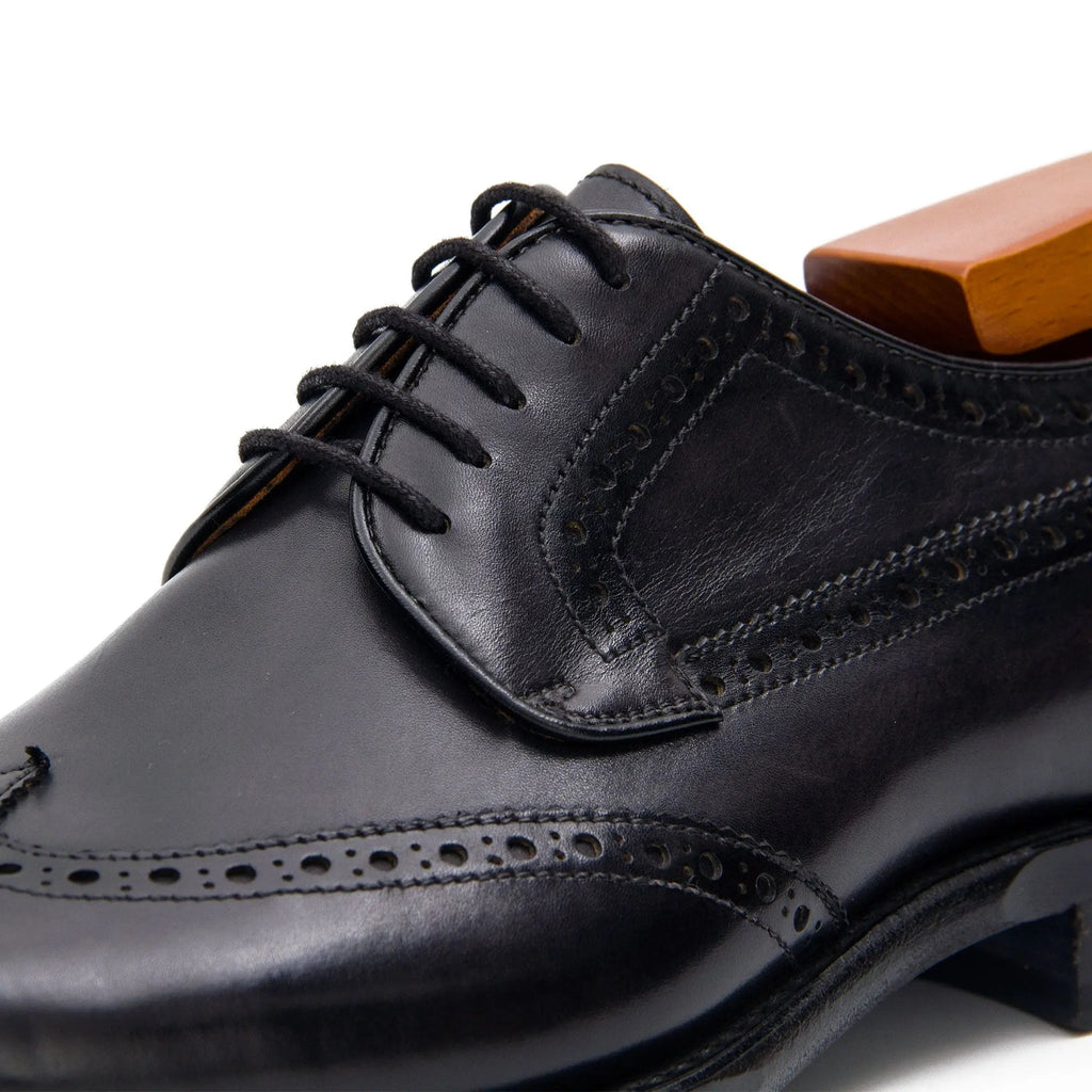 Black Wingtip Derby Shoes with Polished Finish