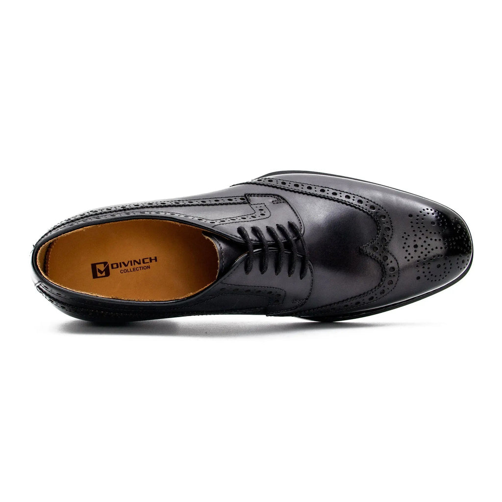 Black Wingtip Derby Shoes with Polished Finish