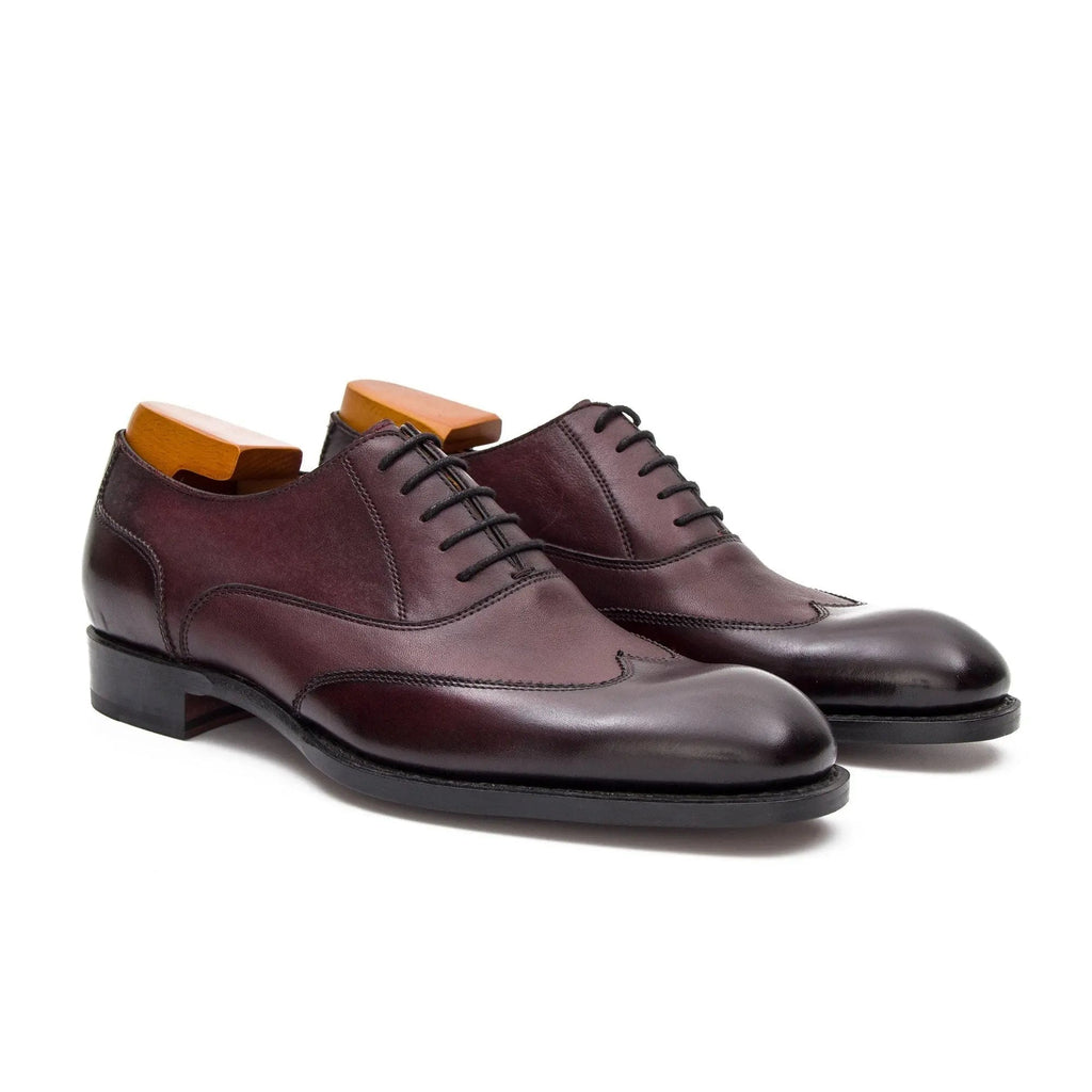 Burgundy Wingtip Oxford Shoes with Textured Quarters