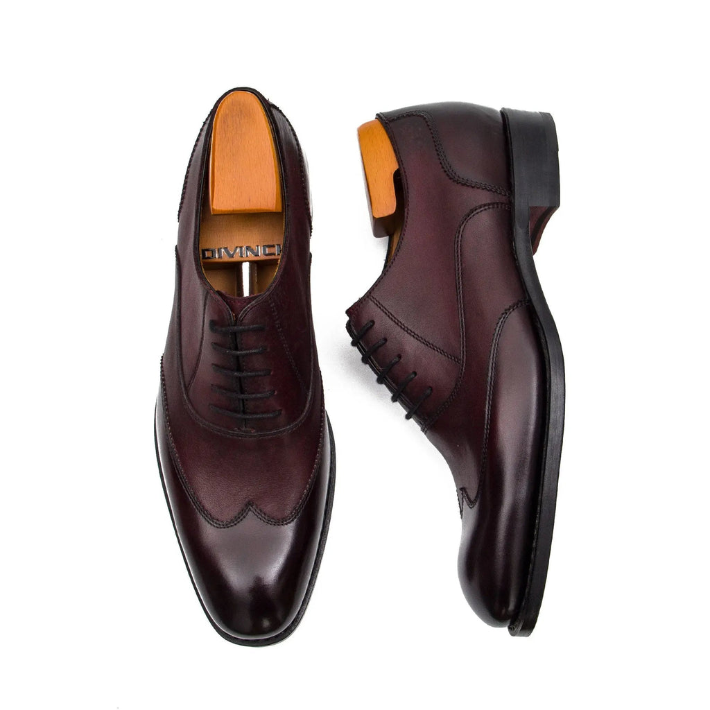Burgundy Wingtip Oxford Shoes with Textured Quarters