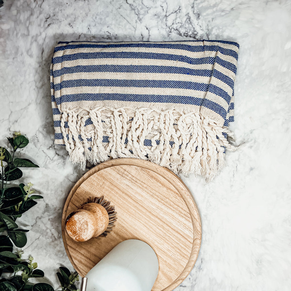 Nautical Turkish Towel 180GSM Cotton Peshtemal Beach Towel Light Quick Dry