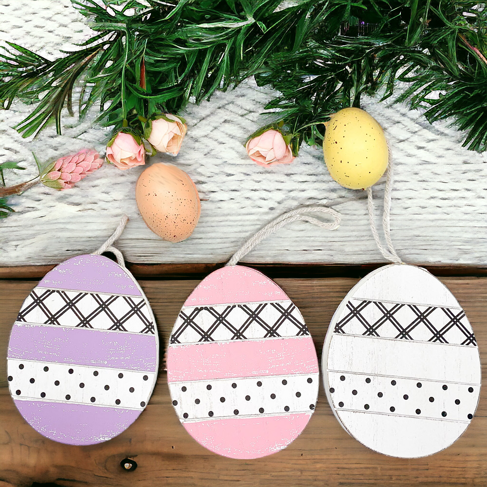 Easter Wooden Hanging Ornaments Set Rustic Spring Home Decor Bunny Egg Chick Handmade